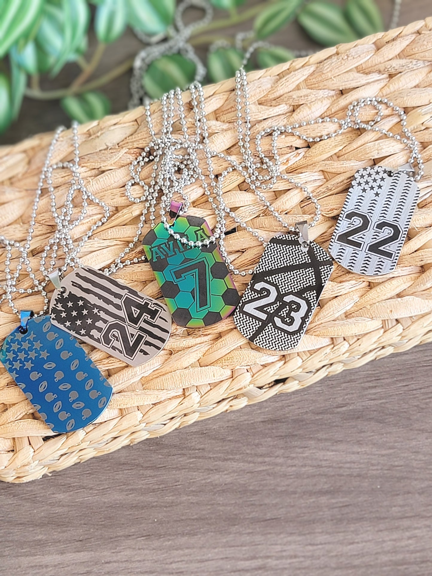Engraved Sports Dog Tag Necklaces