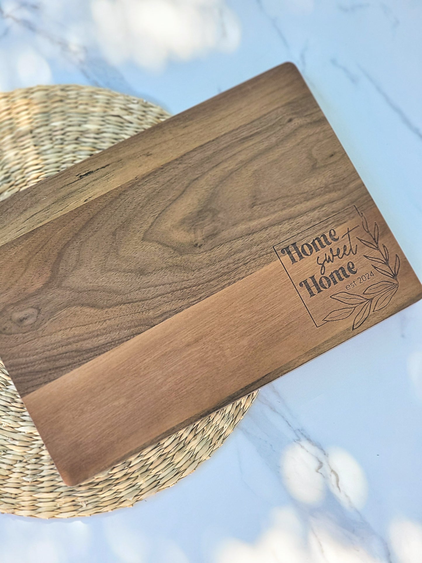 Engraved walnut board gift presentation