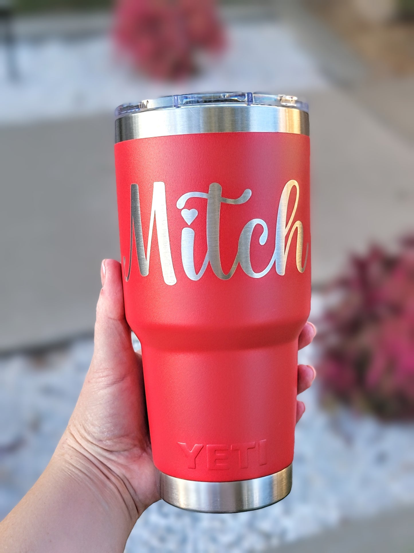 Engraved tumbler in lifestyle photo