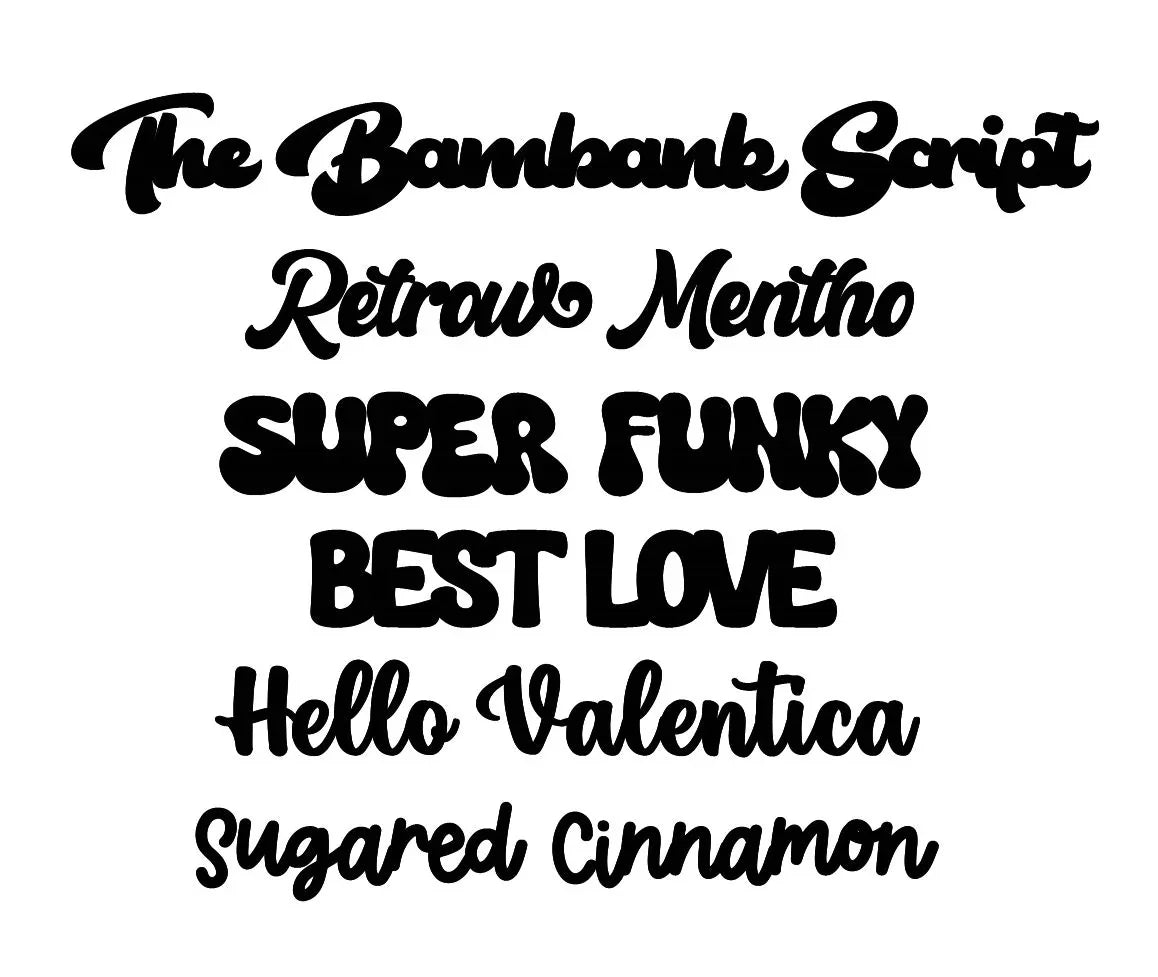 Six bold and script font styles for custom laser engraving and personalized gifts.