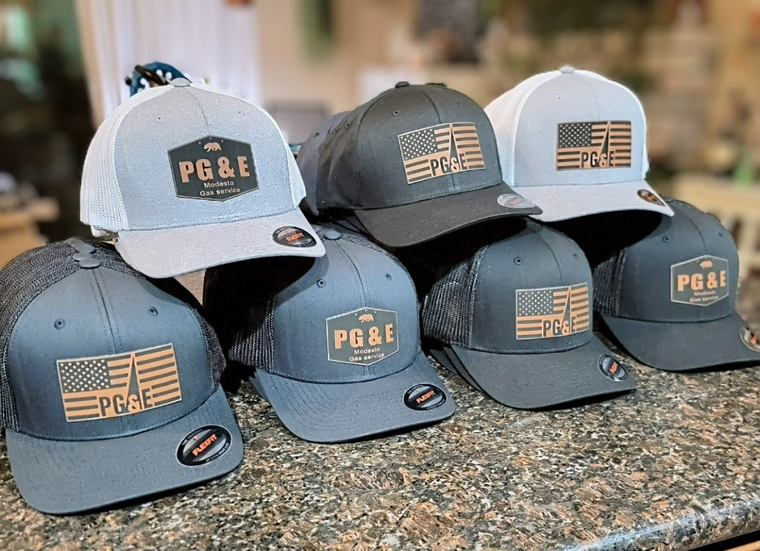 Custom logo patch trucker hat — final example