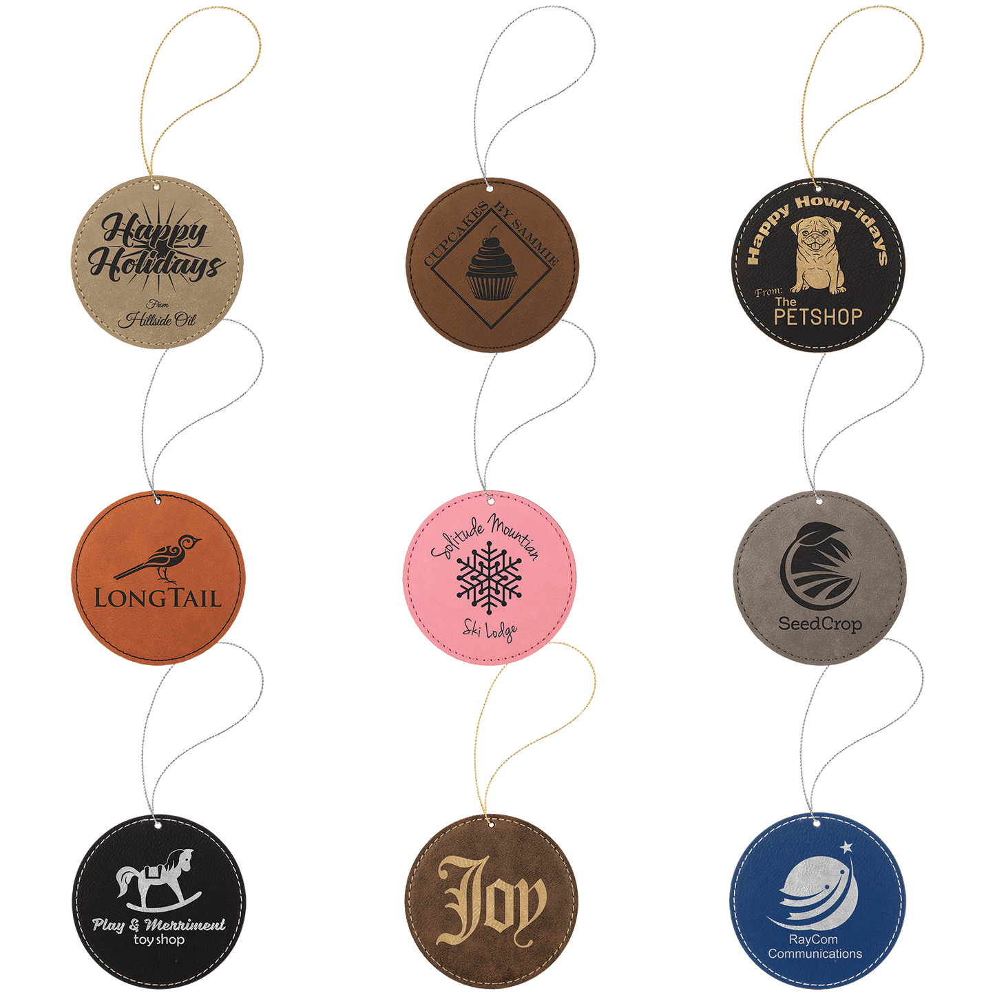 Custom Laser Engraved Leatherette Ornaments | Corporate Holiday Gift