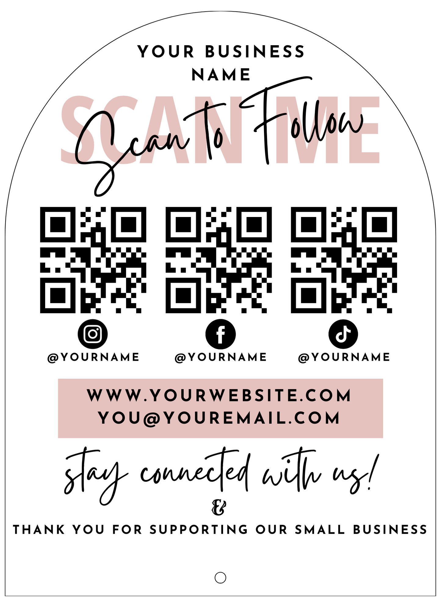 Scan-to-follow acrylic sign — three QR style