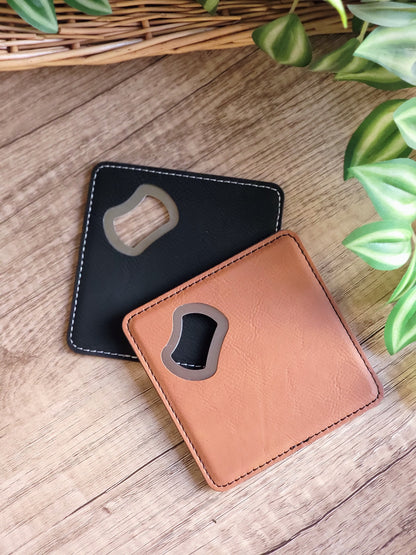 Custom Laser Engraved Leatherette Bottle Opener Coaster | Branded Corporate Gift