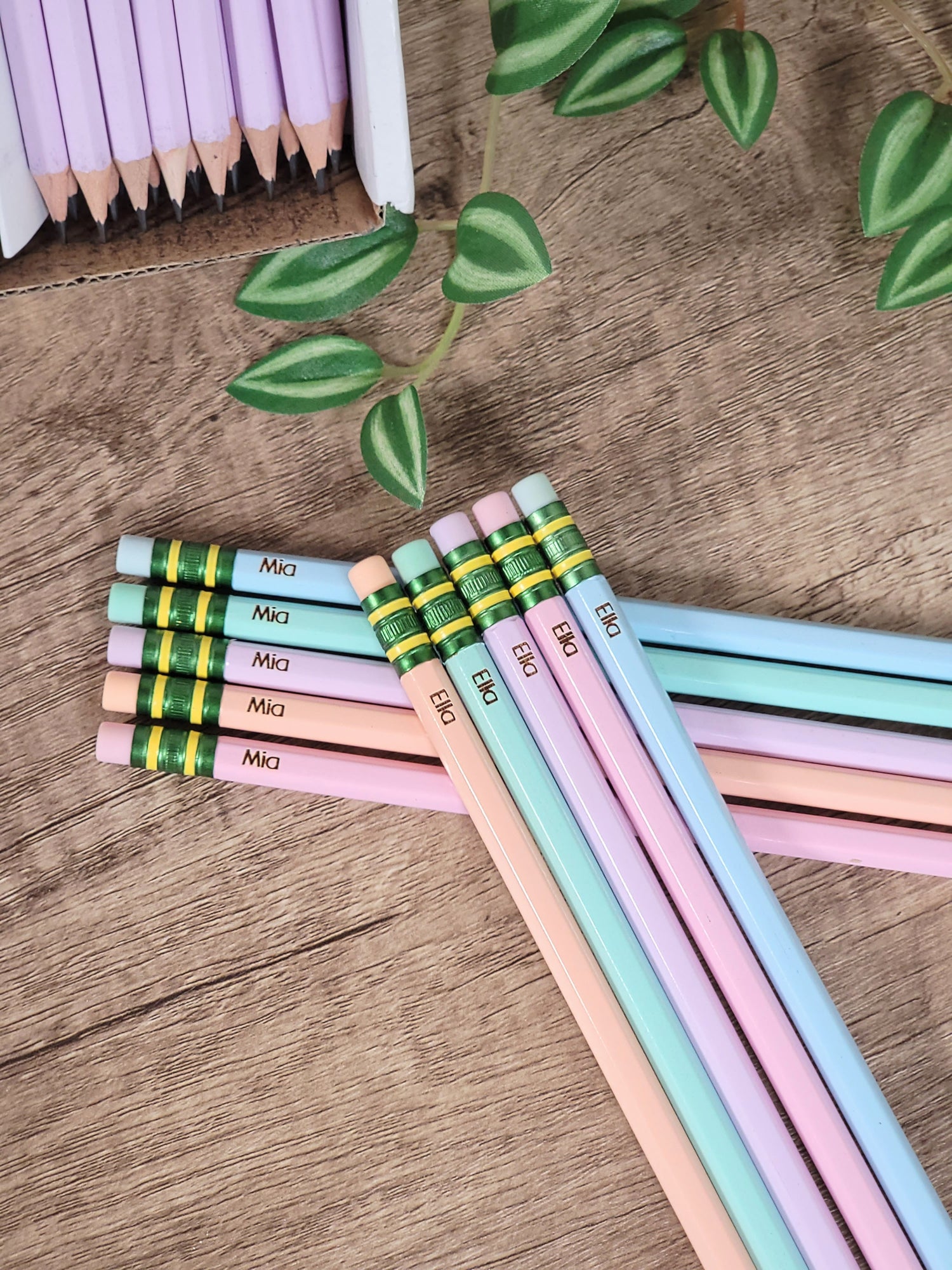 Pastel engraved pencils personalized with name