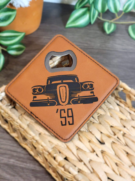Custom Laser Engraved Leatherette Bottle Opener Coaster | Branded Corporate Gift