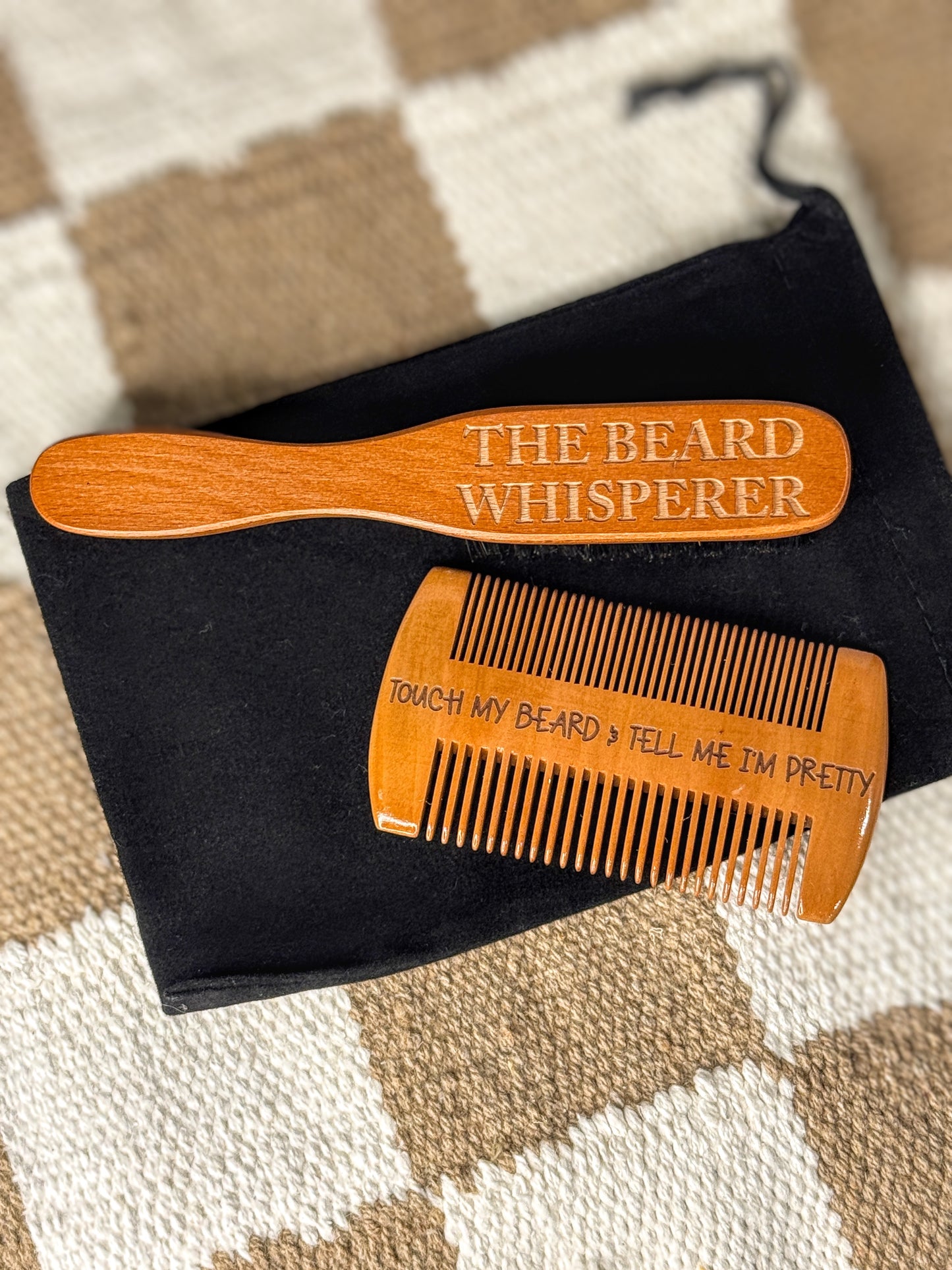 Personalized beard comb and brush set engraved with a name, gift for him