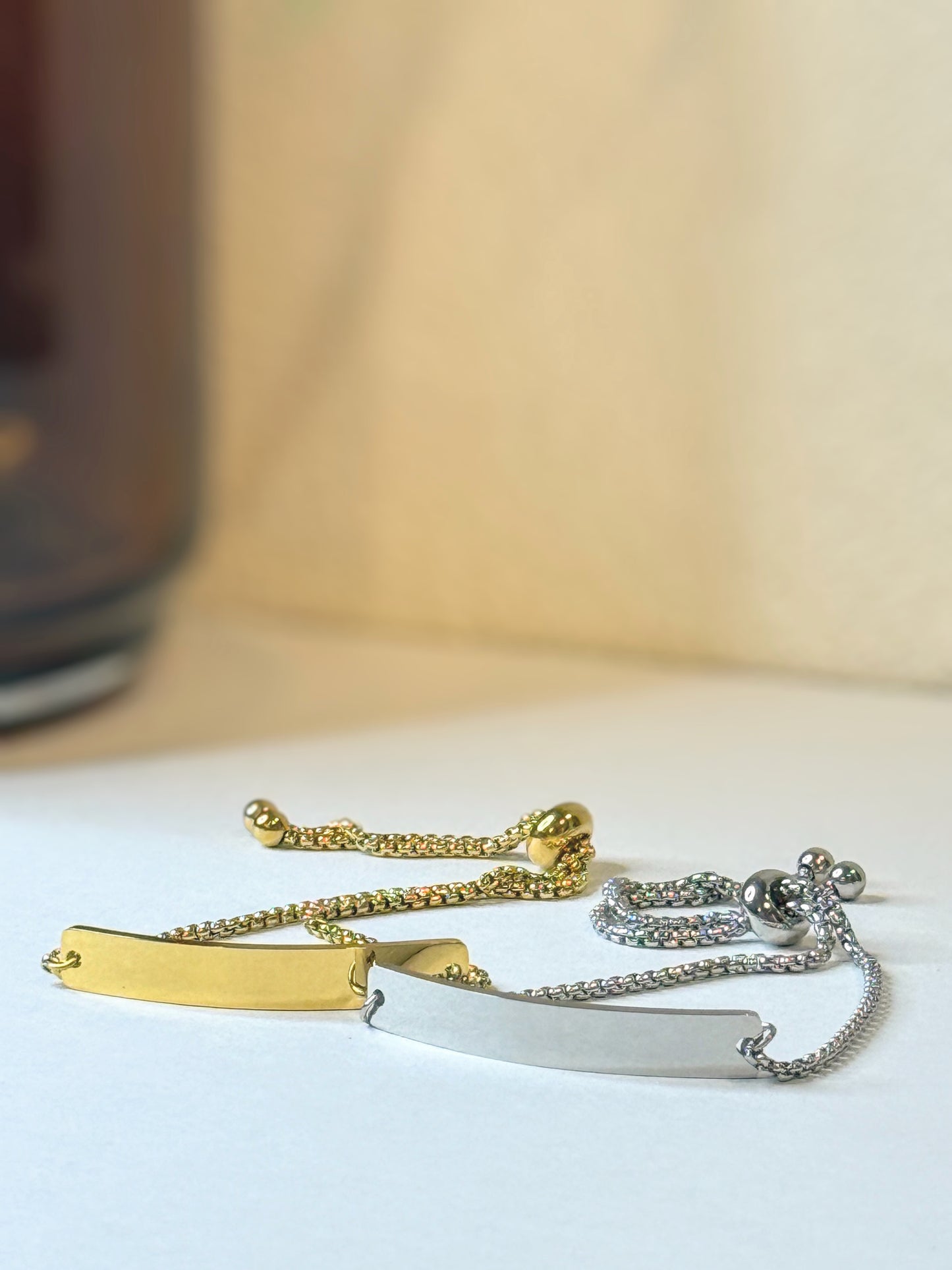 Personalized bar bolo bracelet with engraved name