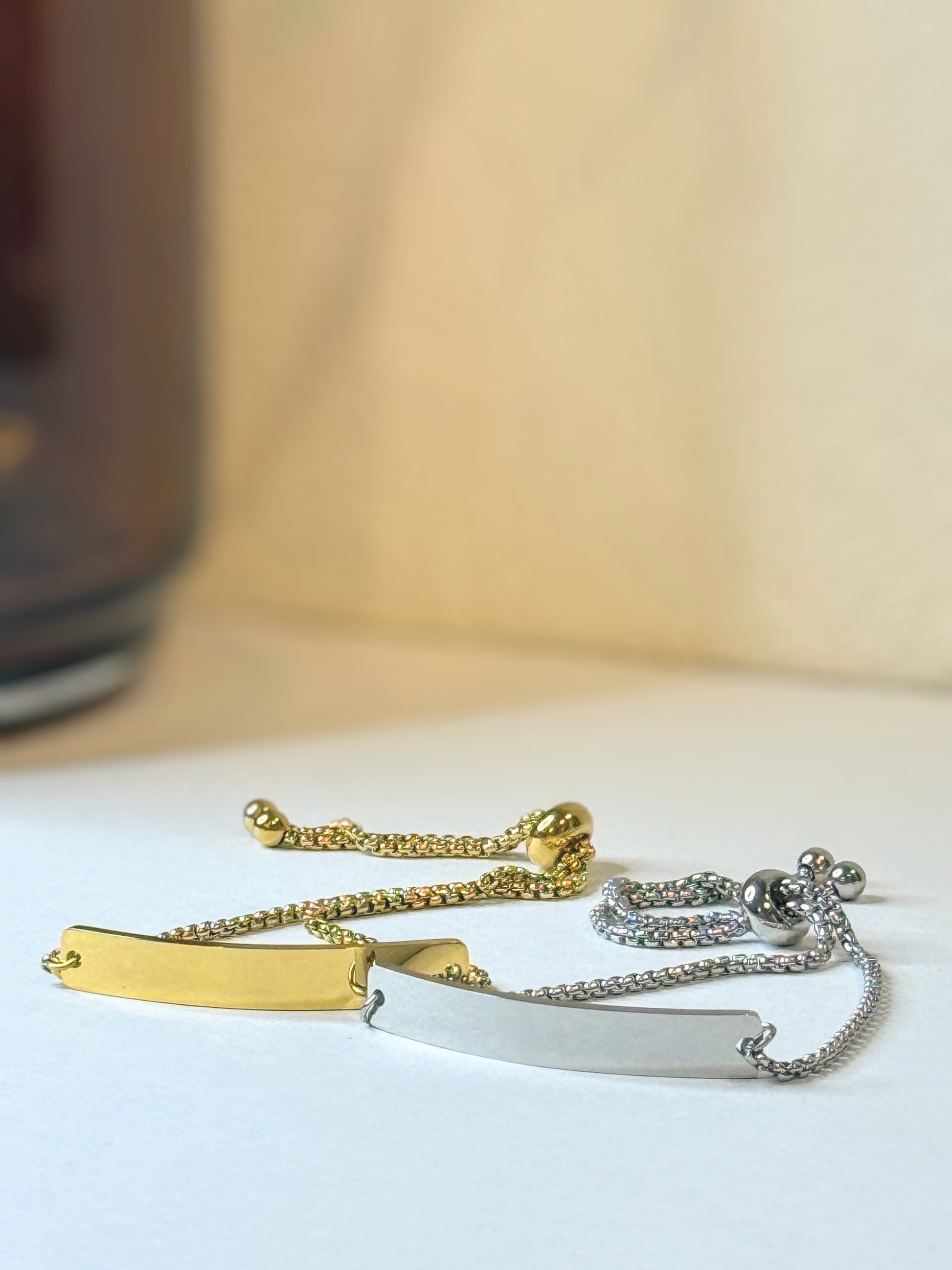 Personalized bar bolo bracelet with engraved name