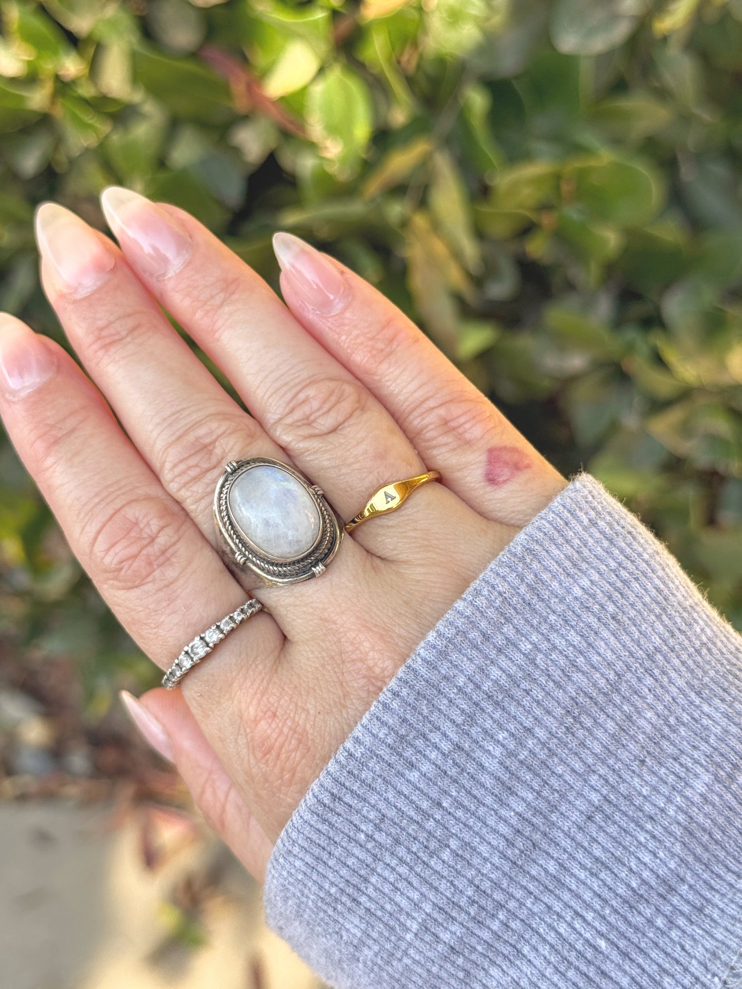 Dainty gold engraved initial ring
