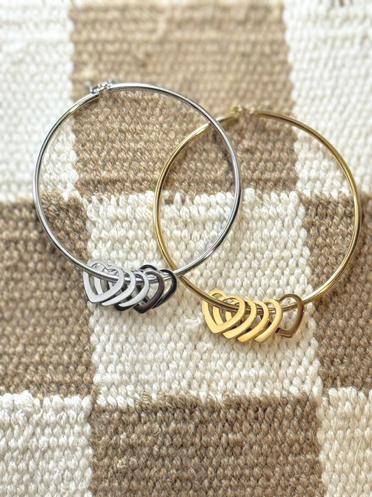 Open heart charm bangle bracelet