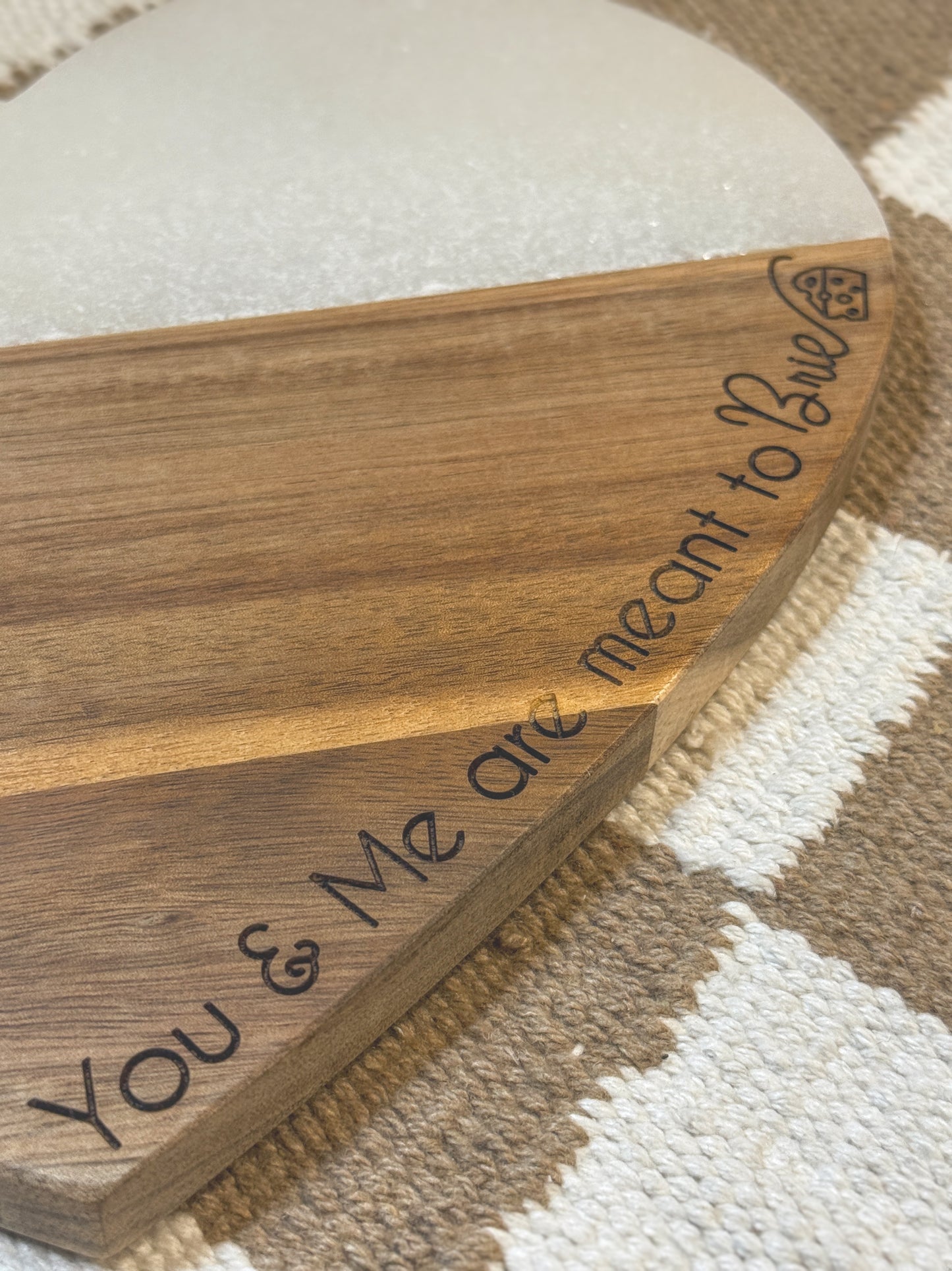 Acacia heart serving board with cheese knives - styled photo