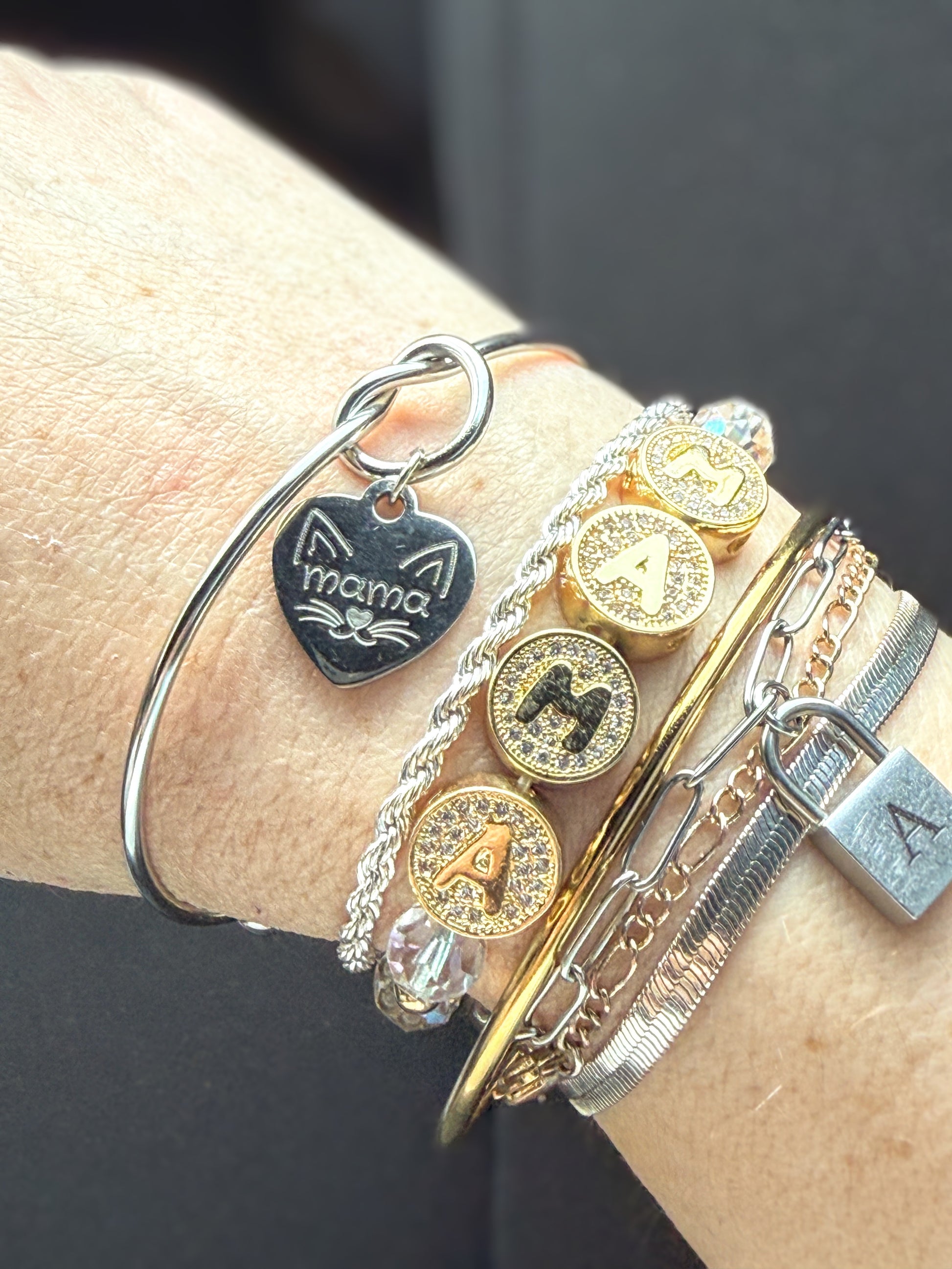 Pet Mama bangle bracelet on wrist - lifestyle photo