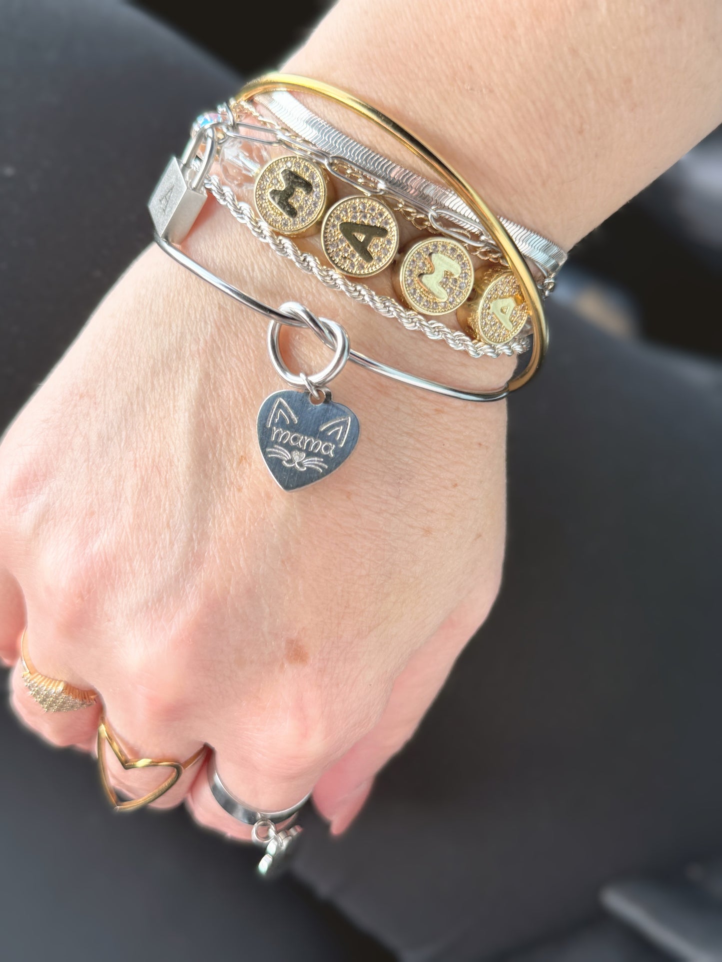 Knot bangle with engraved heart charm - alternate view