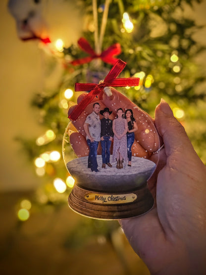 Family photo snow globe ornament keepsake example