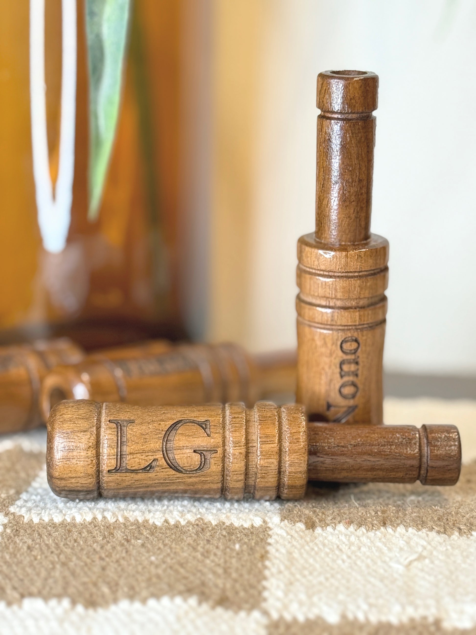 Wood duck call engraved with custom name and hunt date