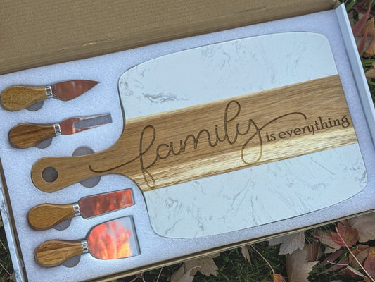 Marble & Acacia Serving Board with Serving Tools