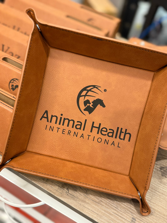 Custom Laser Engraved Leatherette Valet Tray | Personalized Snapping Catchall with Logo