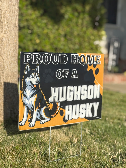 Custom school-spirit yard sign in front yard
