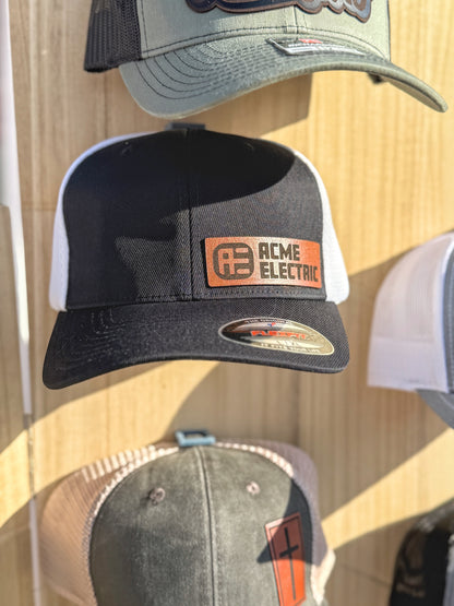 Logo patch hat — close-up of leather