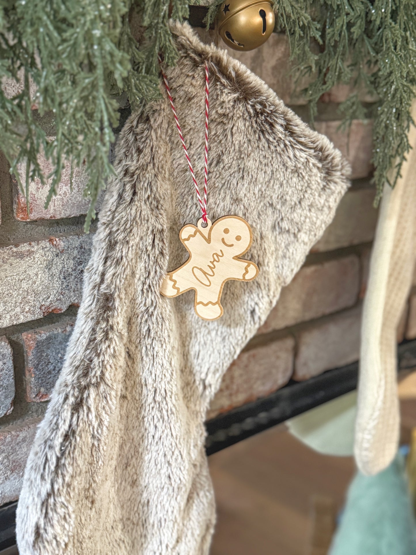 Wood gingerbread stocking tag design