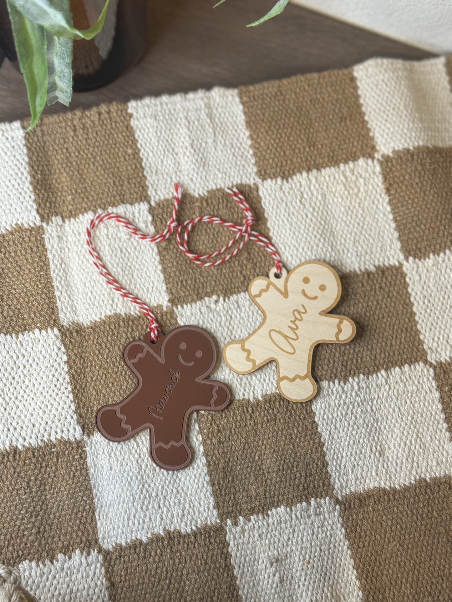 Gingerbread stocking gift tag personalized with name