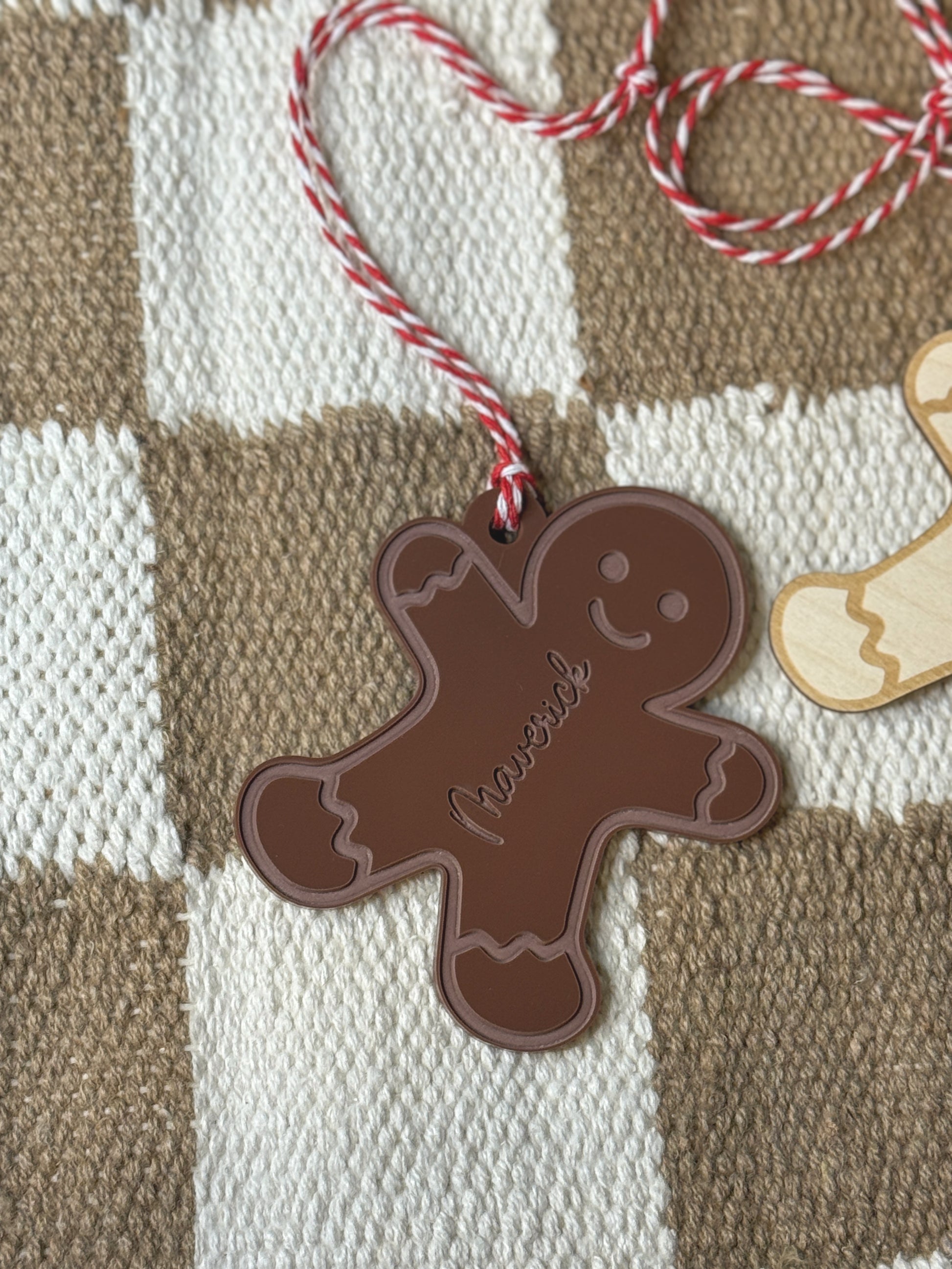 Engraved wood gingerbread tag for the holidays