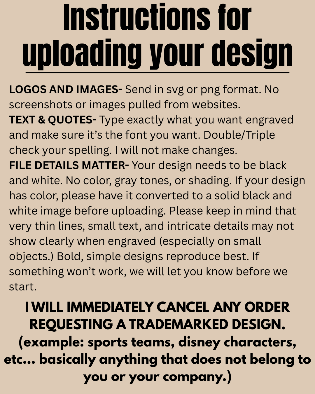 Step-by-step instructions for uploading your custom design file — wood keychain order guide from The Burn Shack