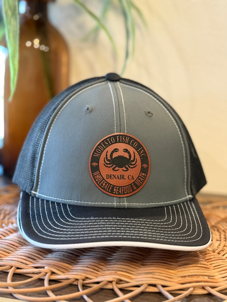 Custom laser engraved leather patch hat — branded business cap, The Burn Shack Denair CA