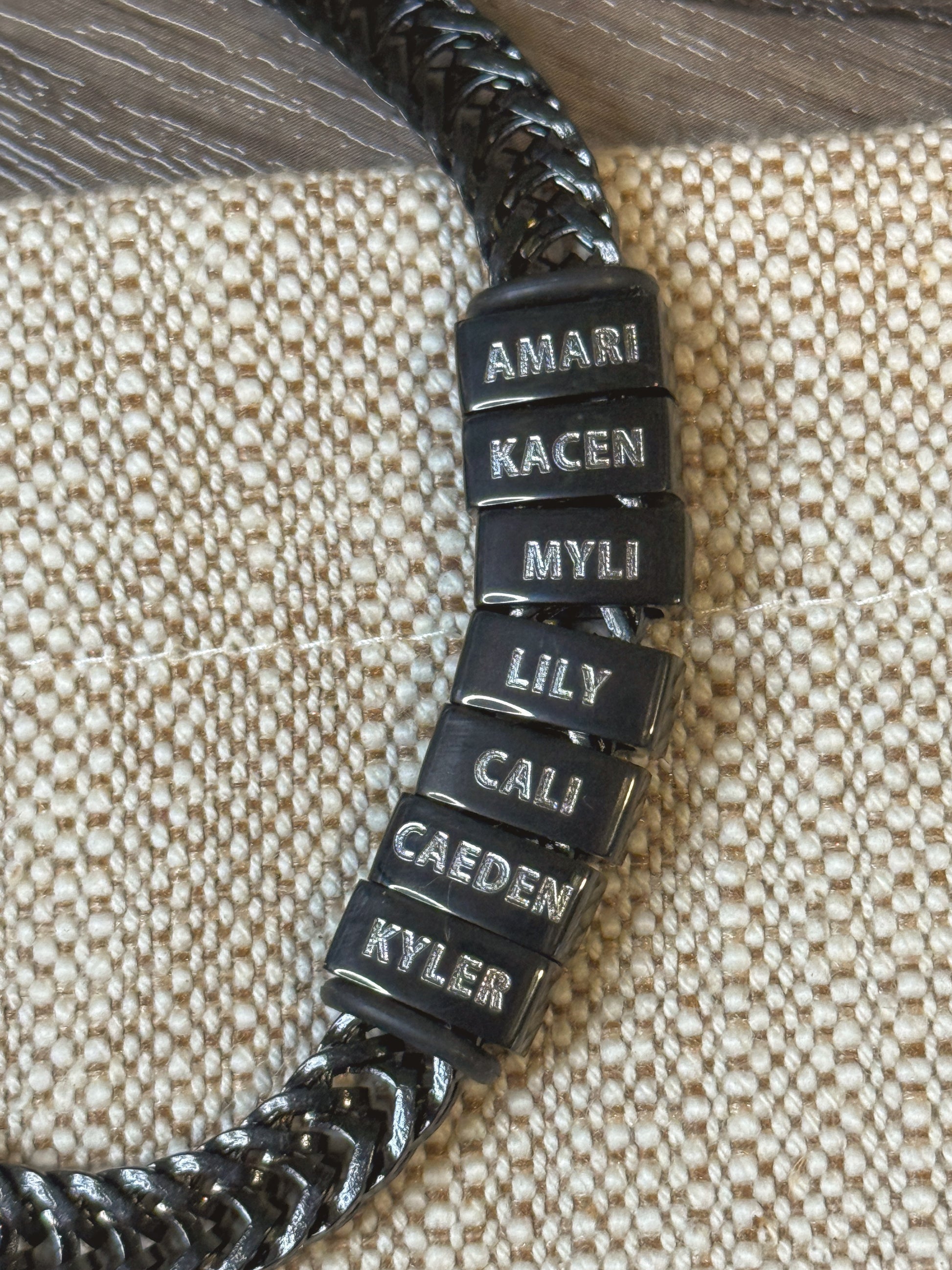 Men's sliding charm bracelet personalized with engraving