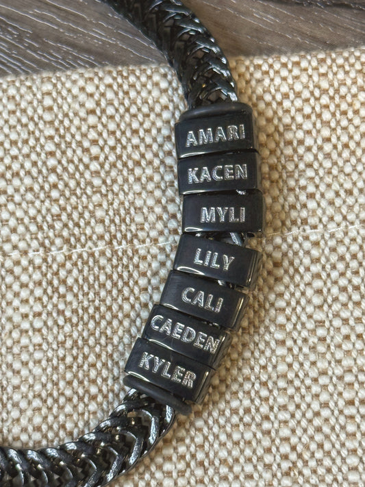Men's sliding charm bracelet personalized with engraving