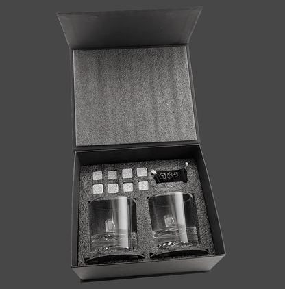 Whiskey Connoisseur's Gift Set | Custom Engraved Glasses, Stones & Slate Coasters