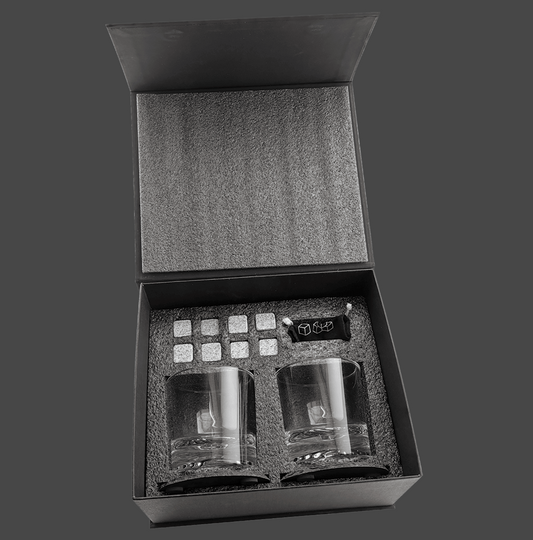 Whiskey Connoisseur's Gift Set | Custom Engraved Glasses, Stones & Slate Coasters