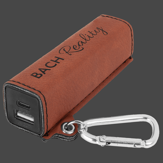 Engraved Vegan Leather USB-C Power Bank | Custom Logo Branded Portable Charger