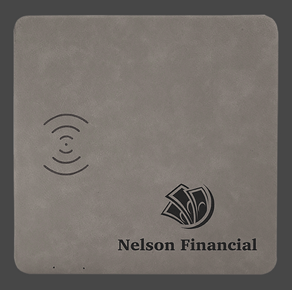 Vegan Leather Wireless Phone Charging Mat | Custom Engraved 8x8 Corporate Gift