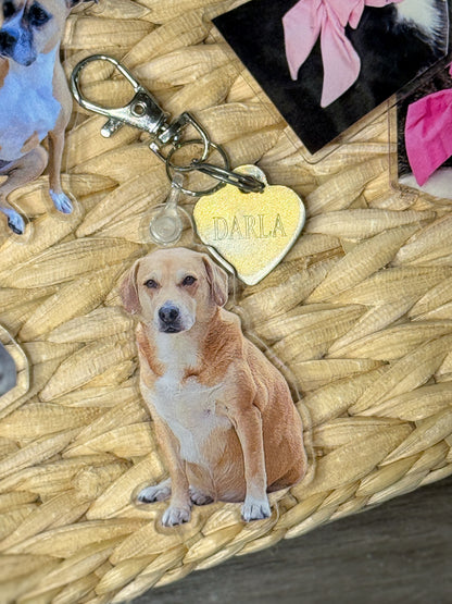 Personalized photo keychain engraved with a pet portrait