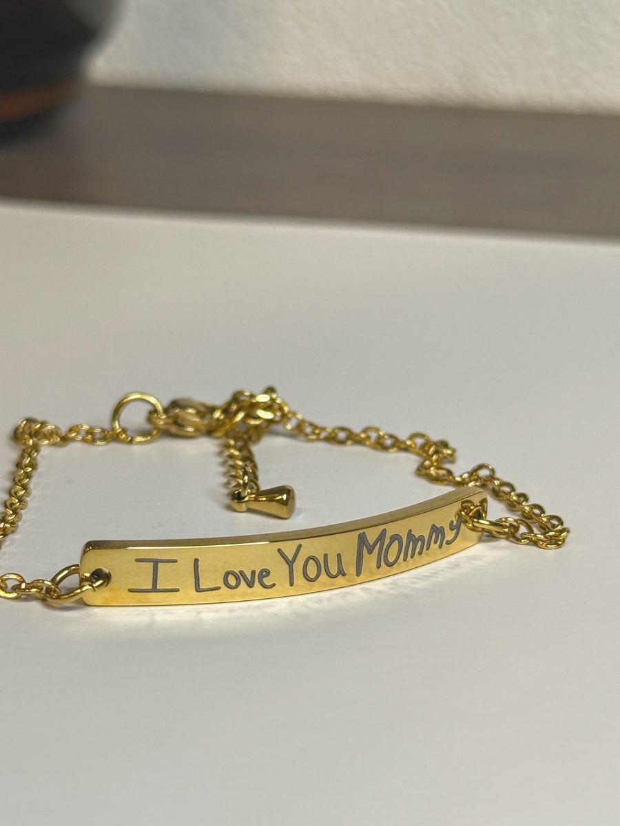 Personalized gold bar bracelet with engraved name