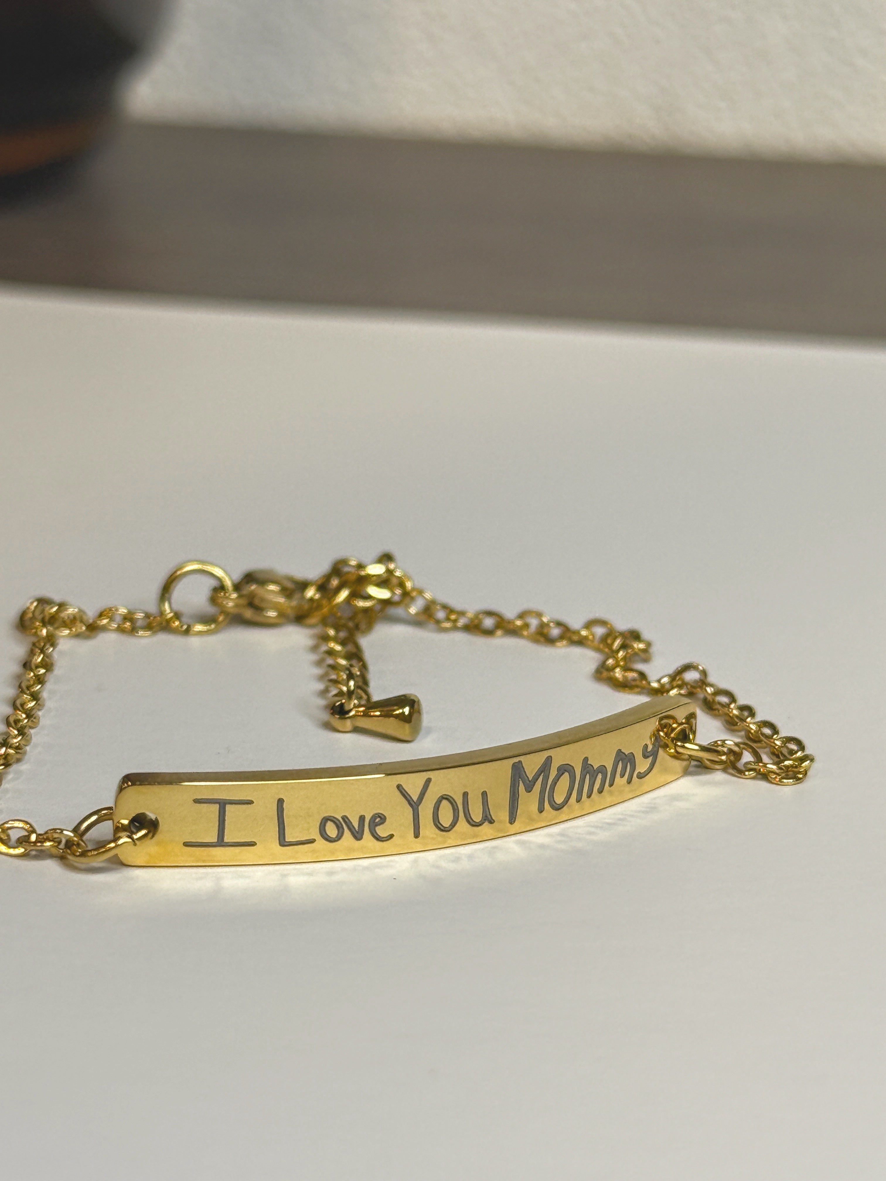 Personalized gold bar bracelet with engraved name