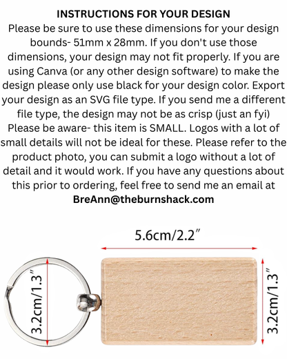 Custom wood keychain ordering instructions — design file requirements and upload guide