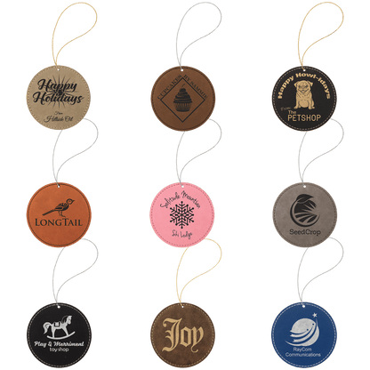 Custom Laser Engraved Leatherette Ornaments | Corporate Holiday Gift