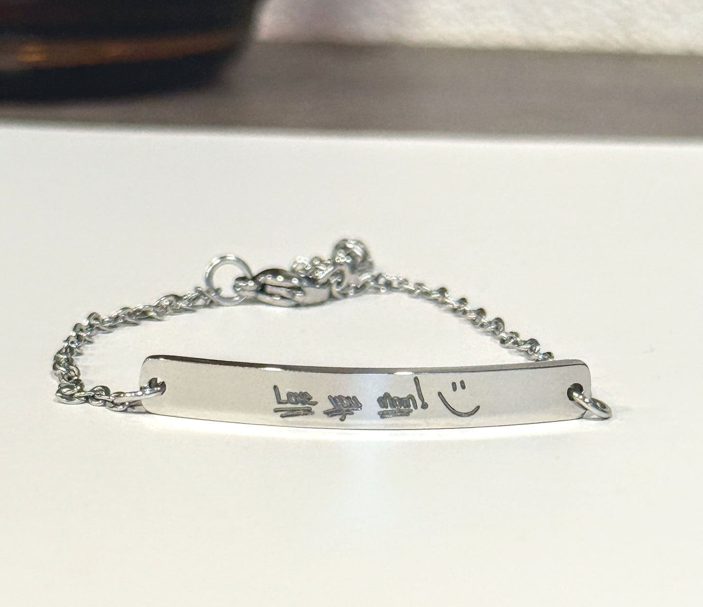 Silver bar bracelet personalized with engraving