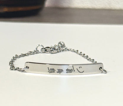 Silver bar bracelet personalized with engraving