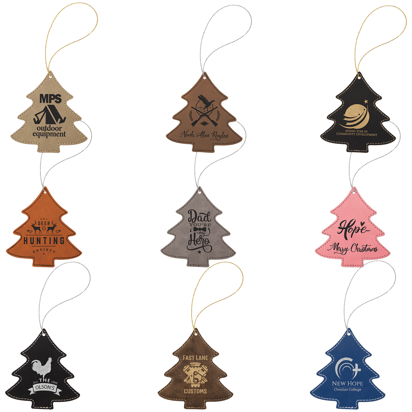 Custom Laser Engraved Leatherette Ornaments | Corporate Holiday Gift