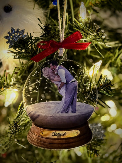 Wedding photo snow globe ornament keepsake
